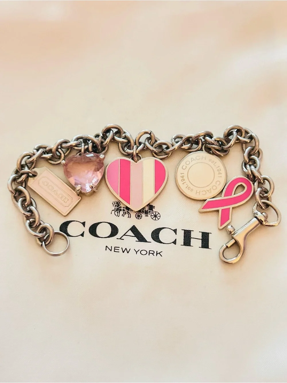 RARE Coach Y2K Pink Cancer Awareness Charm Bracelet
